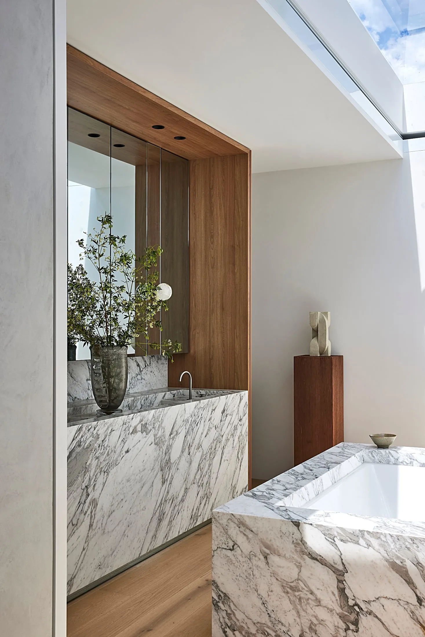 Marble vanity and bath with a timber joinery surround, Freshwater