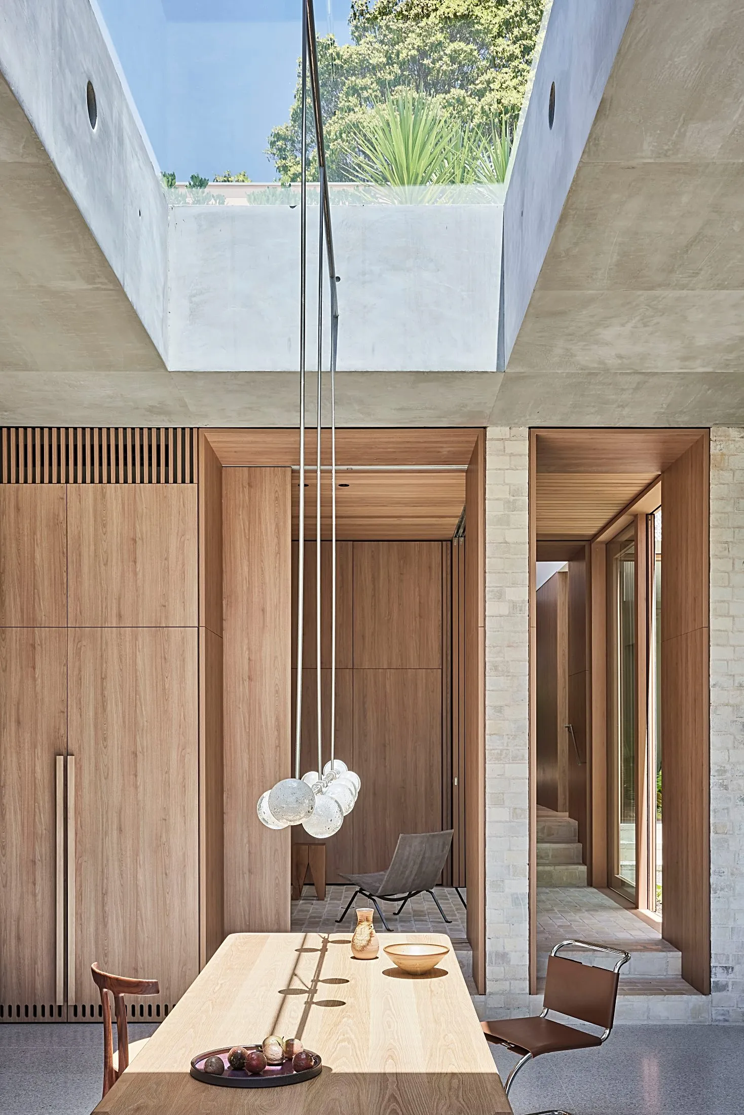 Timber wall joinery with a recessed pull handle beneath a skylight, Freshwater